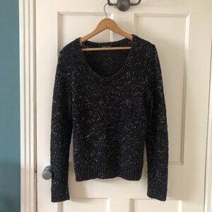 Eileen Fischer Black Marled Knit Sweater, size M, cotton linen